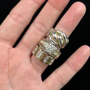 Vintage Y2K Statement Ring Lot Gold Tone CZ Fashion Rings